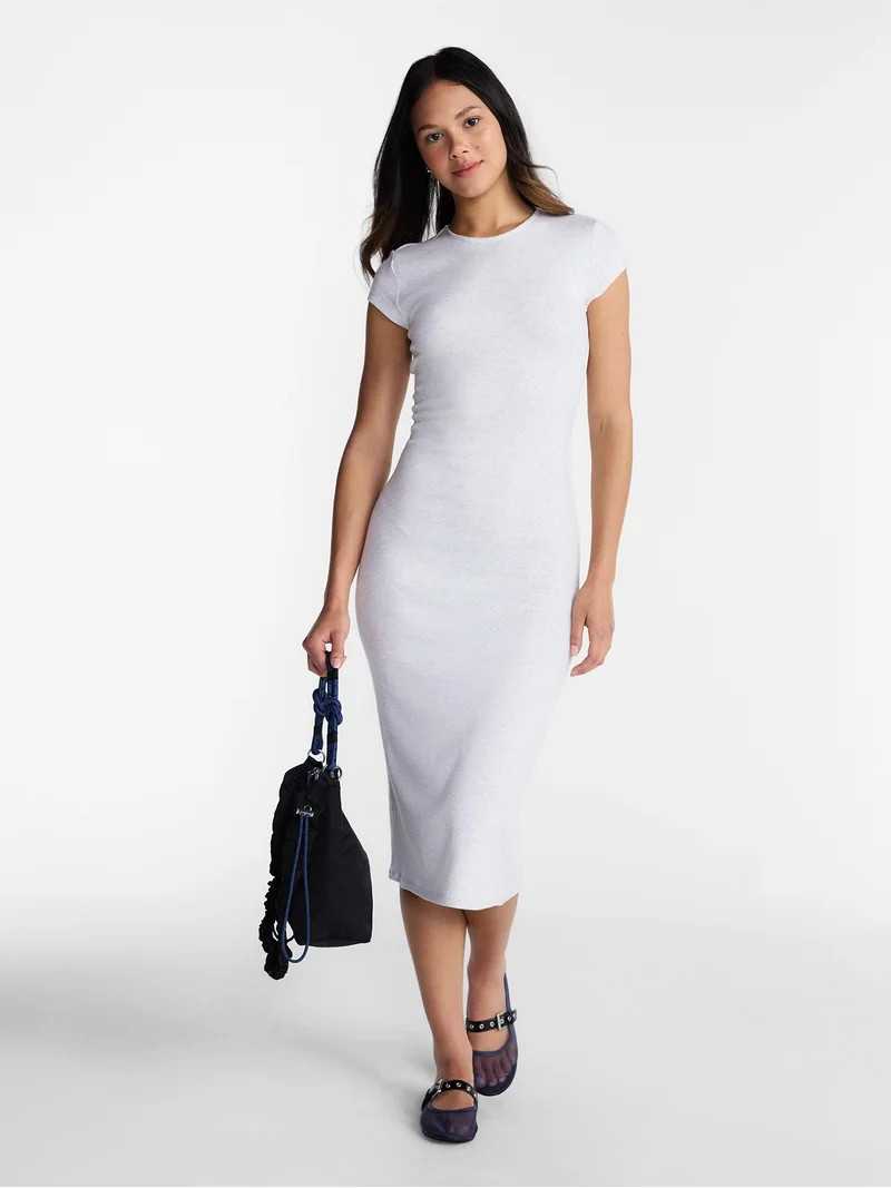 No Boundaries Crewneck Midi Dress with Short Sleeves, Women's XXS-XXL | Walmart (US)
