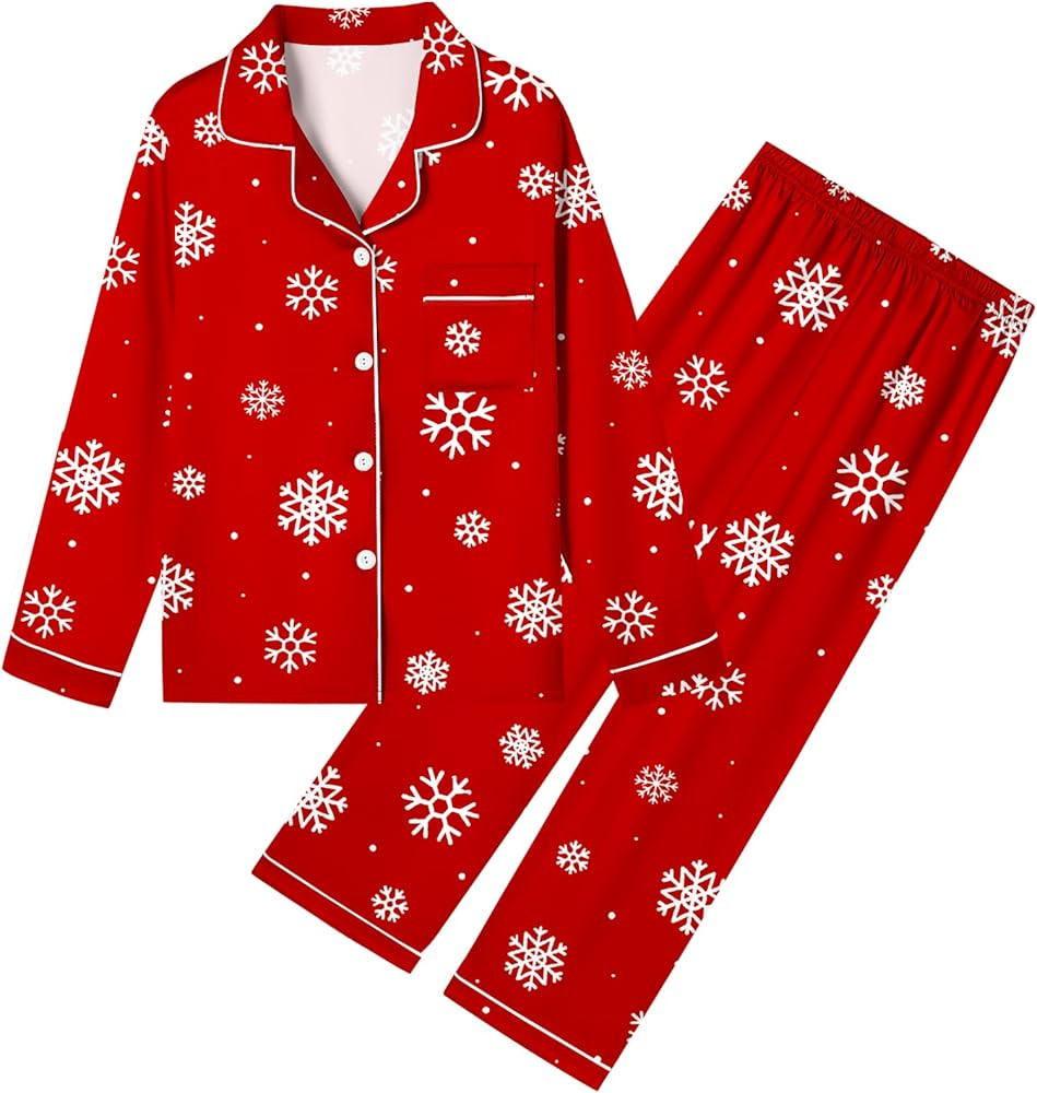 Umeyda Girls & Womens Satin Pajamas Set, 2 Pieces Silky Pjs Long Sleeve + Pants Sleepwear for Mom... | Amazon (US)