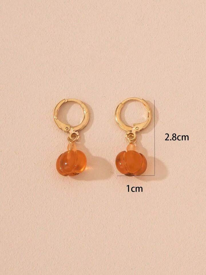 Pendientes de gota de naranja de moda para mujer, pendientes con colgante de calabaza de Hallowee... | SHEIN