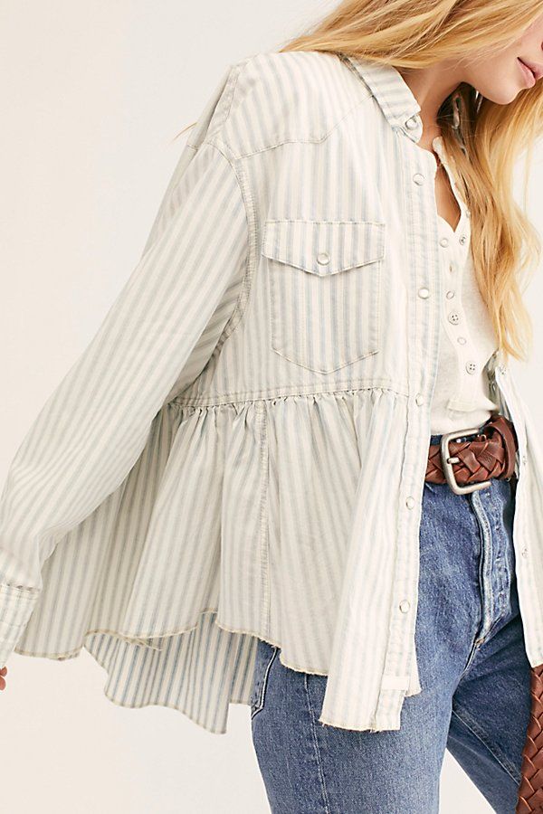 We The Free Dylan Babydoll Railroad Stripe Top by We The Free at Free People, Blue And White Stripe, | Free People (Global - UK&FR Excluded)