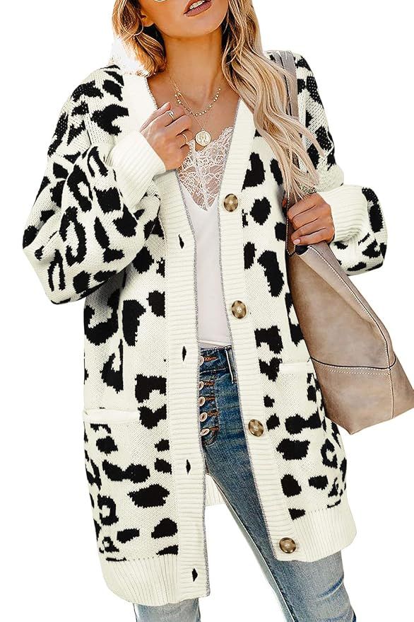 Pepochic Womens Long Sleeve Leopard Cardigan Casual Open Front Knitted Warm Sweater Coat Outwear ... | Amazon (US)