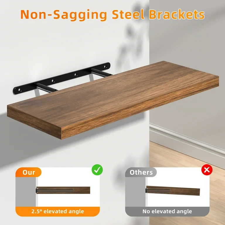 Cshidworld Floating Shelves for Wall, 16" Bathroom Shelf Rustic Wood with Metal Brackets, Floatin... | Walmart (US)