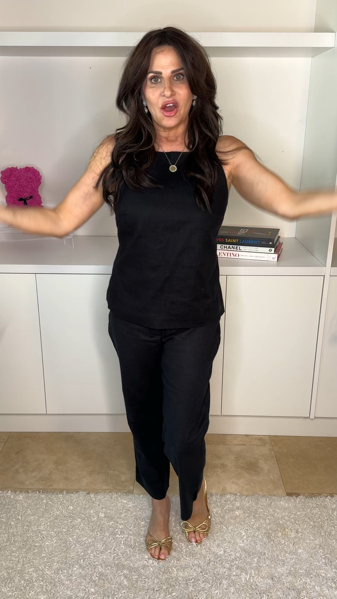 Top size medium ( adjustable straps ) . Pants 25 . 

#LTKSaleAlert #LTKOver40 #LTKVideo