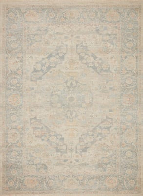 Priya PRY-08 Bone/Bluestone Cotton Handwoven Area Rug | Rugs Direct