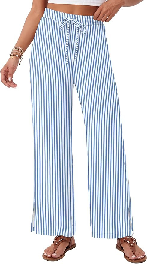 Sampeel Womens Wide Leg Beach Pants Elastic Waist Lightweight Casual Flowy Palazzo Lounge Trouser... | Amazon (US)