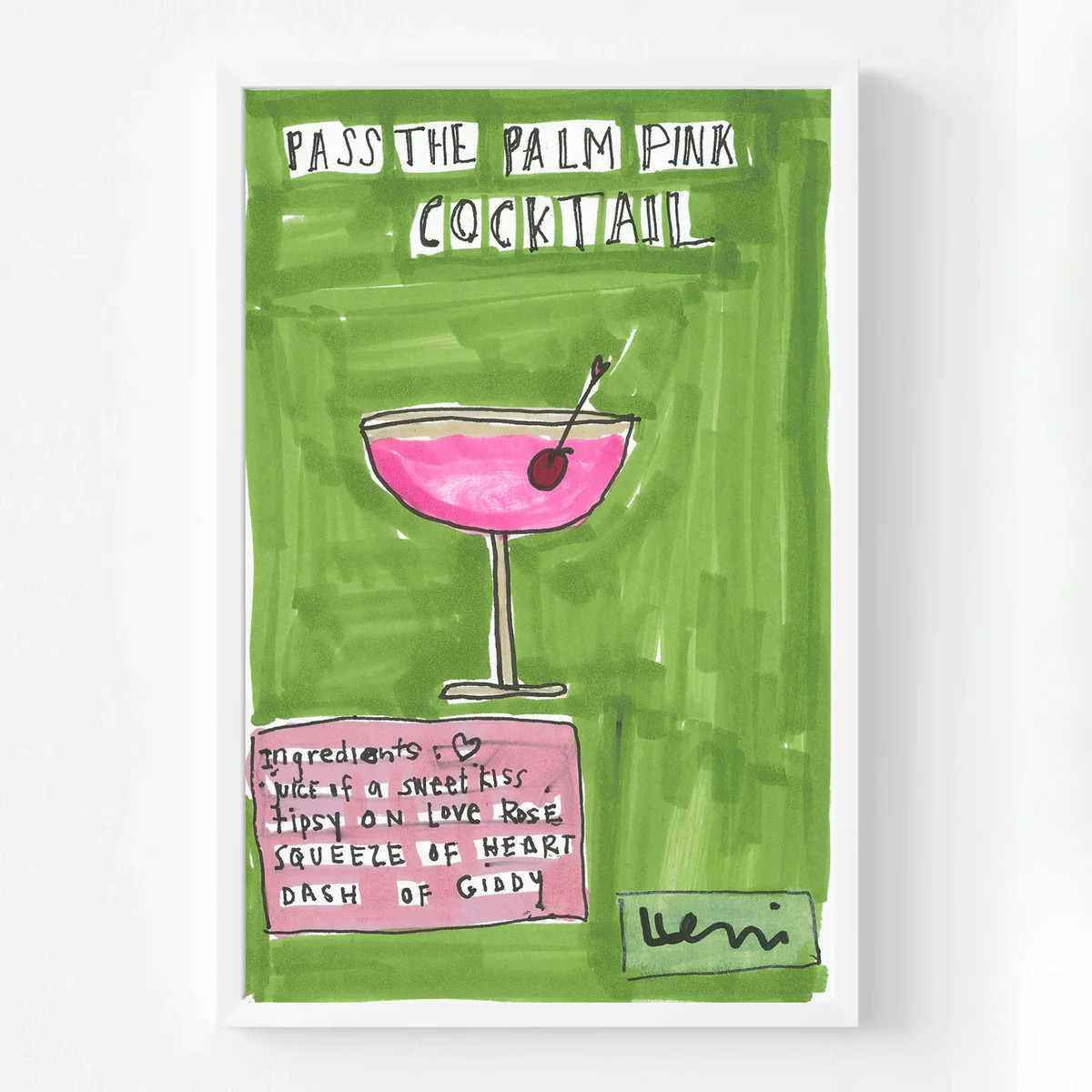 Pass the Palm Pink Cocktail Art Print | Kerri Rosenthal