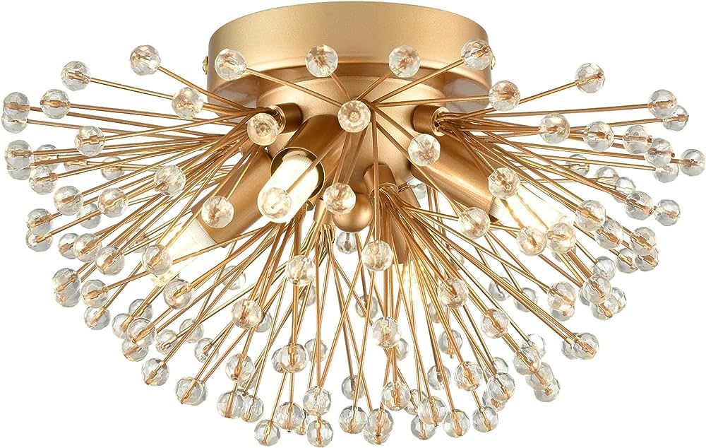 AXILAND Gold Dandelion Crystal Ceiling Light Firework Modern Light Fixtures Ceiling LED Flowers S... | Amazon (US)