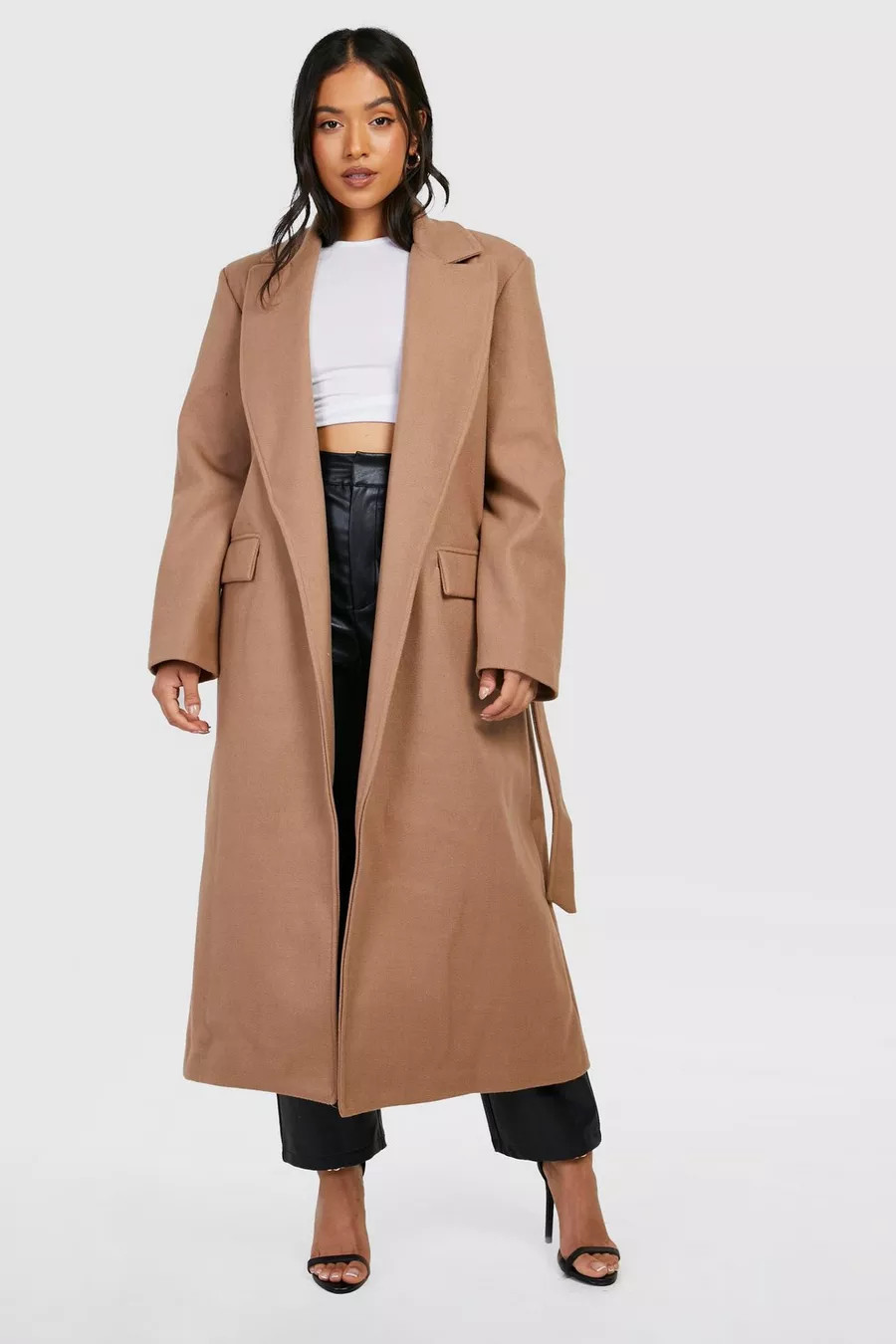 Petite Belted Wool Look Maxi Coat | Boohoo.com (US & CA)