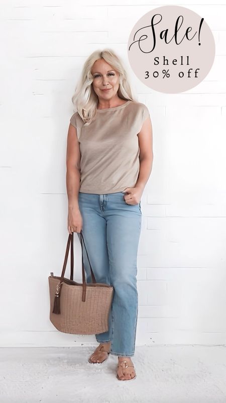 Neutral shell sweater is 30% off & pairs nicely with a pair of light wash straight leg jeans and a straw tote.

#LTKsalealert #LTKSeasonal #LTKover40