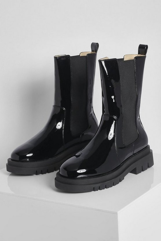 Wide Width Calf High Chunky Sole Chelsea Boot | Boohoo.com (US & CA)