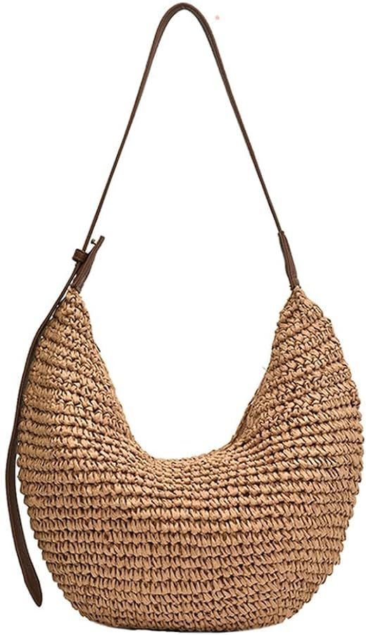 Straw Crossbody Shoulder Bag, Beach Woven Hobo Bags with Adjustable Strap, Large Capacity Straw C... | Amazon (US)