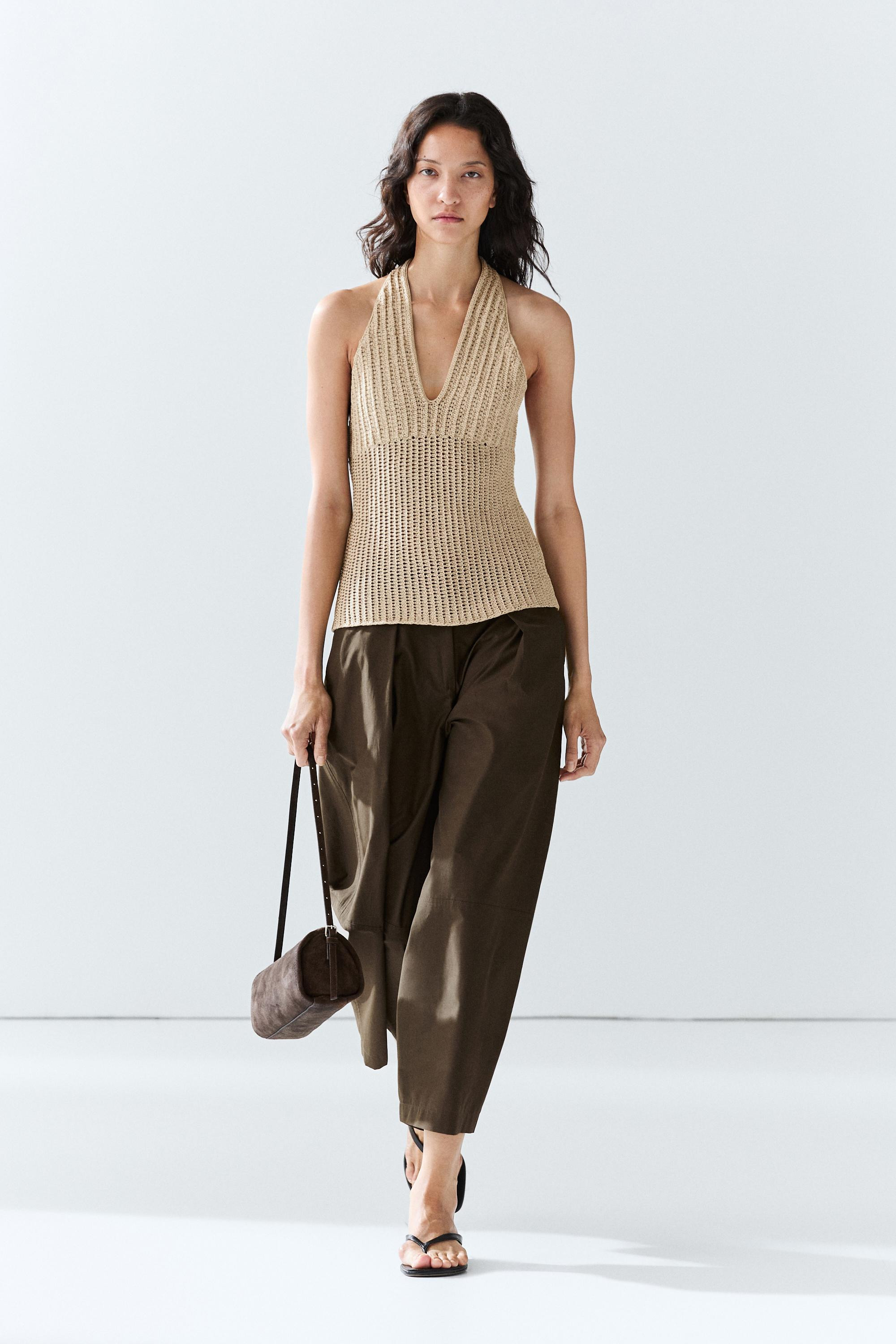 Cotton-blend crochet knit top | Massimo Dutti UK