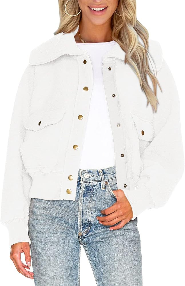 Ebifin Womens 2023 Fashion Winter Coat Long Sleeve Lapel Faux Shearling Shaggy Warm Shacket Jacke... | Amazon (US)