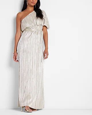 Rachel Zoe Metallic One Shoulder Tie Waist Maxi Dress | Express