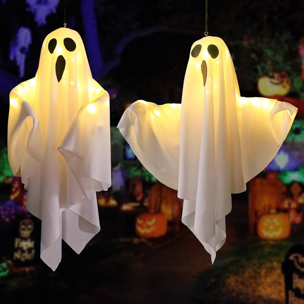 Halloween Decorations 19.6" Hanging Ghosts Light Up Kit Decor Warm LED Ghost Light Indoor Bedroom... | Amazon (US)