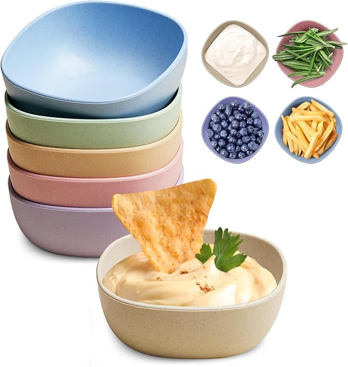 6 Pack Wheat Straw Soy Sauce Dishes, 4.5 OZ Small Dessert Bowls, Unbreakable Dipping Bowl, Pinch ... | Amazon (US)