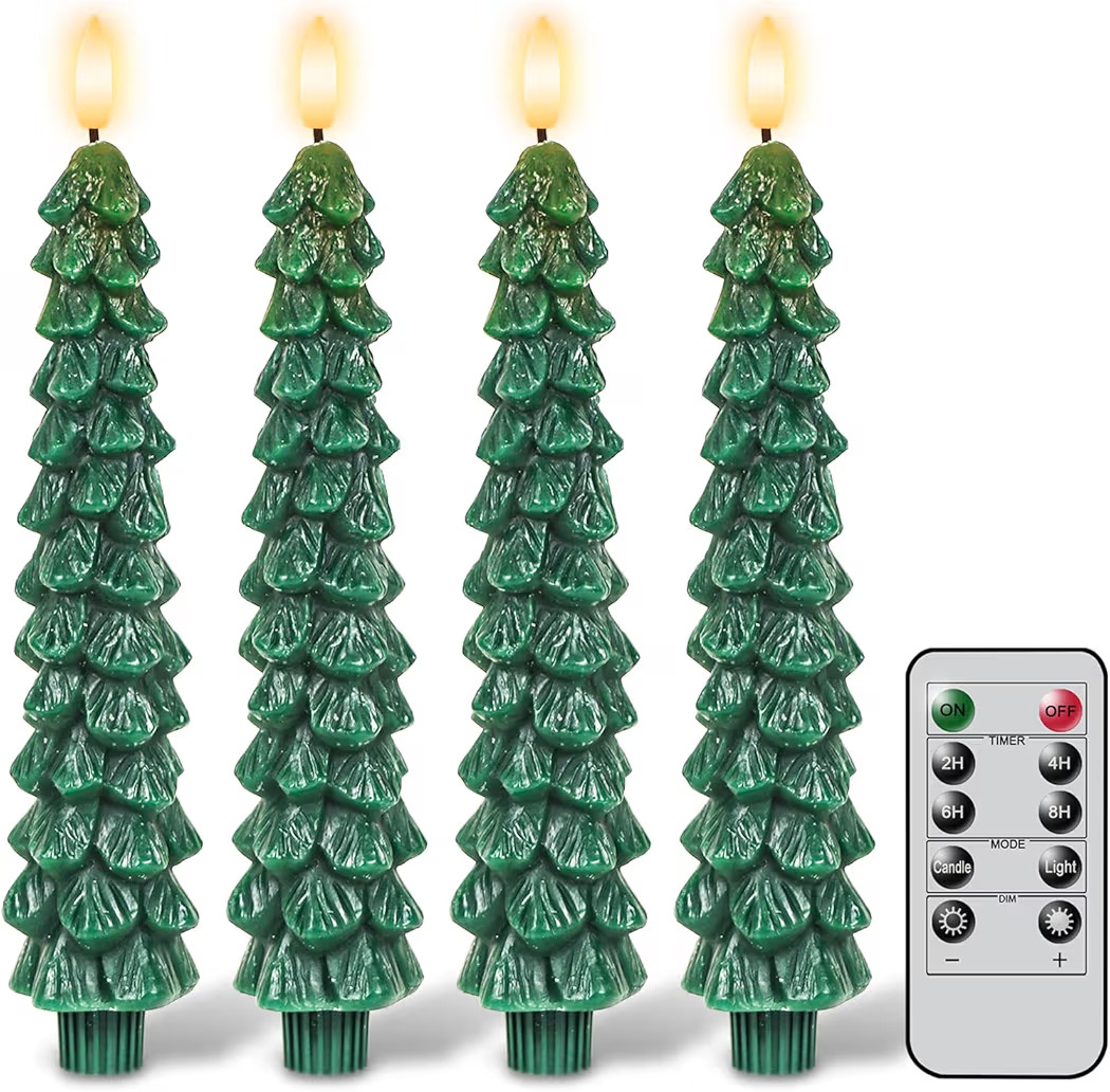GenSwin Christmas Tree Flameless Taper Candles with Remote Timer, Christmas LED Taper Candles wit... | Amazon (US)