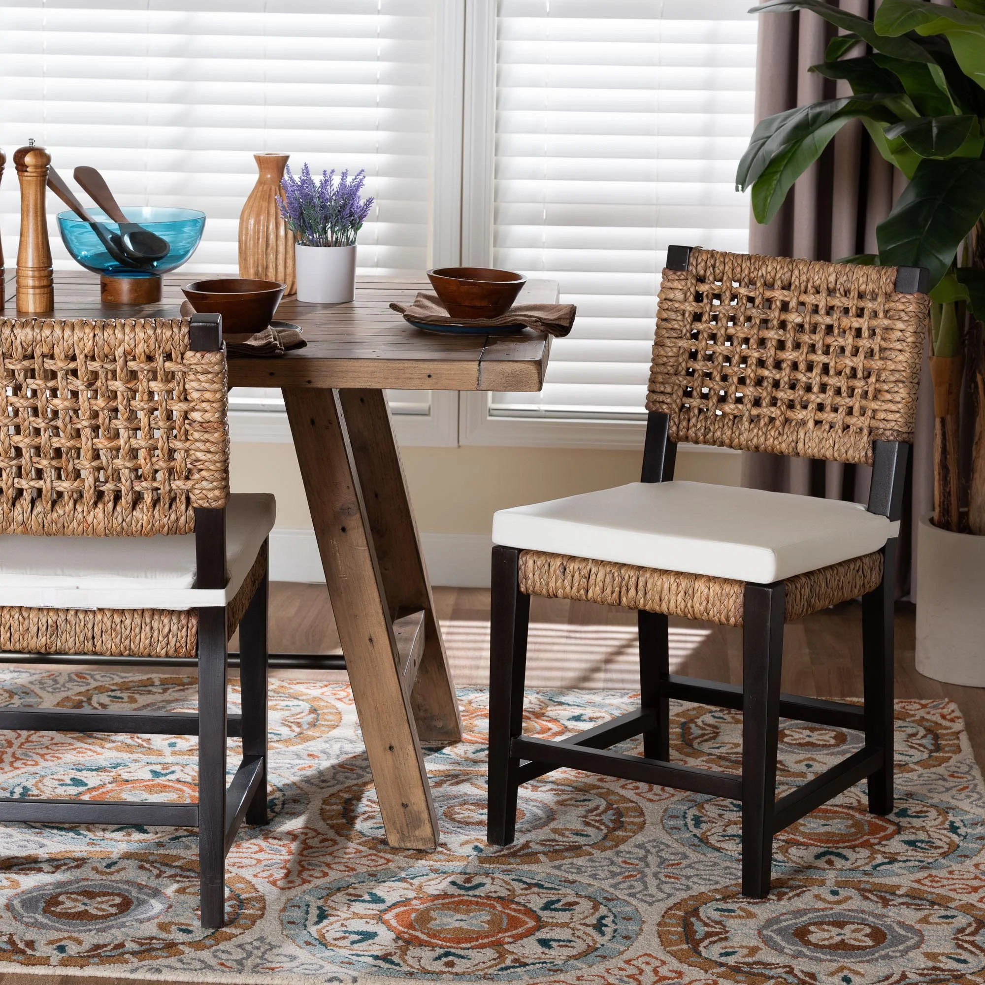 bali & pari Alise Mahogany wood and Seagrass BOHO Dining Chair, Natural Brown | Walmart (US)