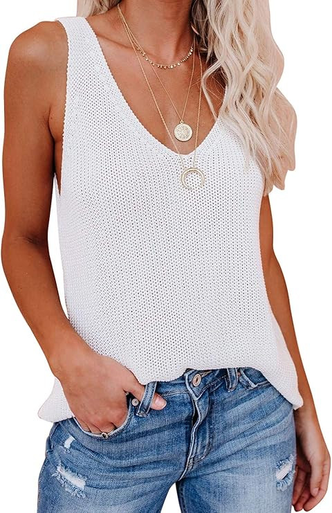 CANIKAT Women's Halter Tank Tops Casual Loose Knit Cami Sleeveless Shirts Blouses | Amazon (US)