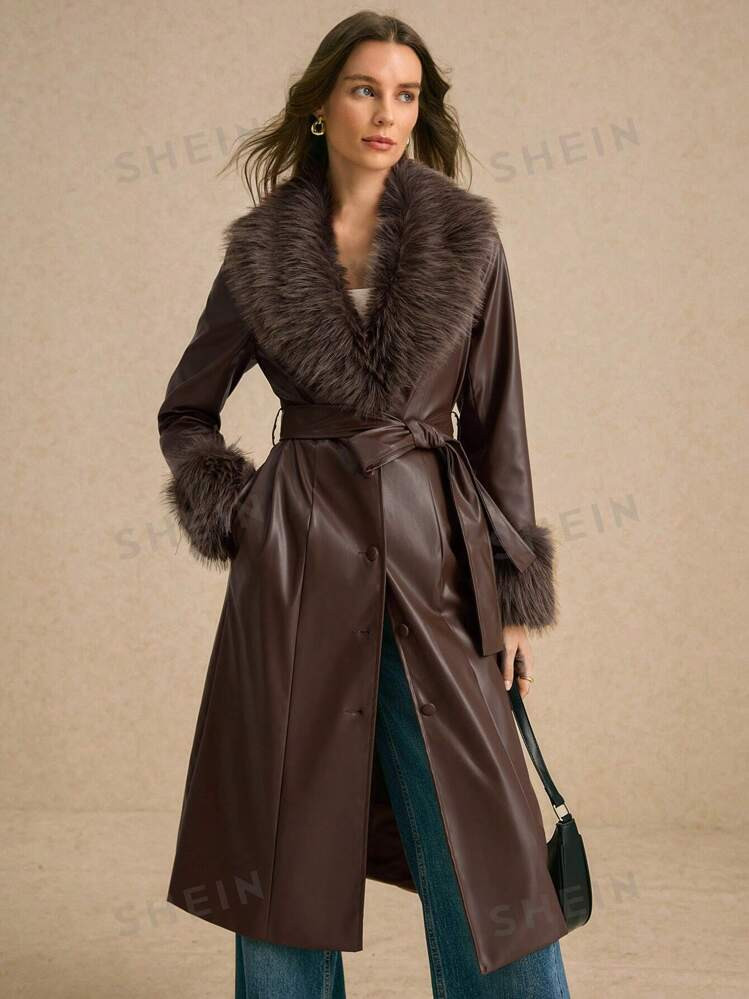 Poéselle 1pc Women Fashionable Plush Patchwork Jacket, Autumn/Winter | SHEIN USA | SHEIN