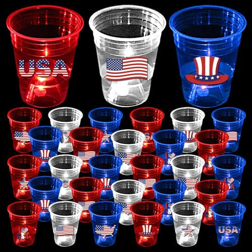 mishunyus 60 Pcs Glow Patriotic Party Decorations, 4th of July Party Cups Pack, USA Citizenship Party Supplies for Memorial Day, Independence Day, Veterans Day(16 oz) | Amazon (US)