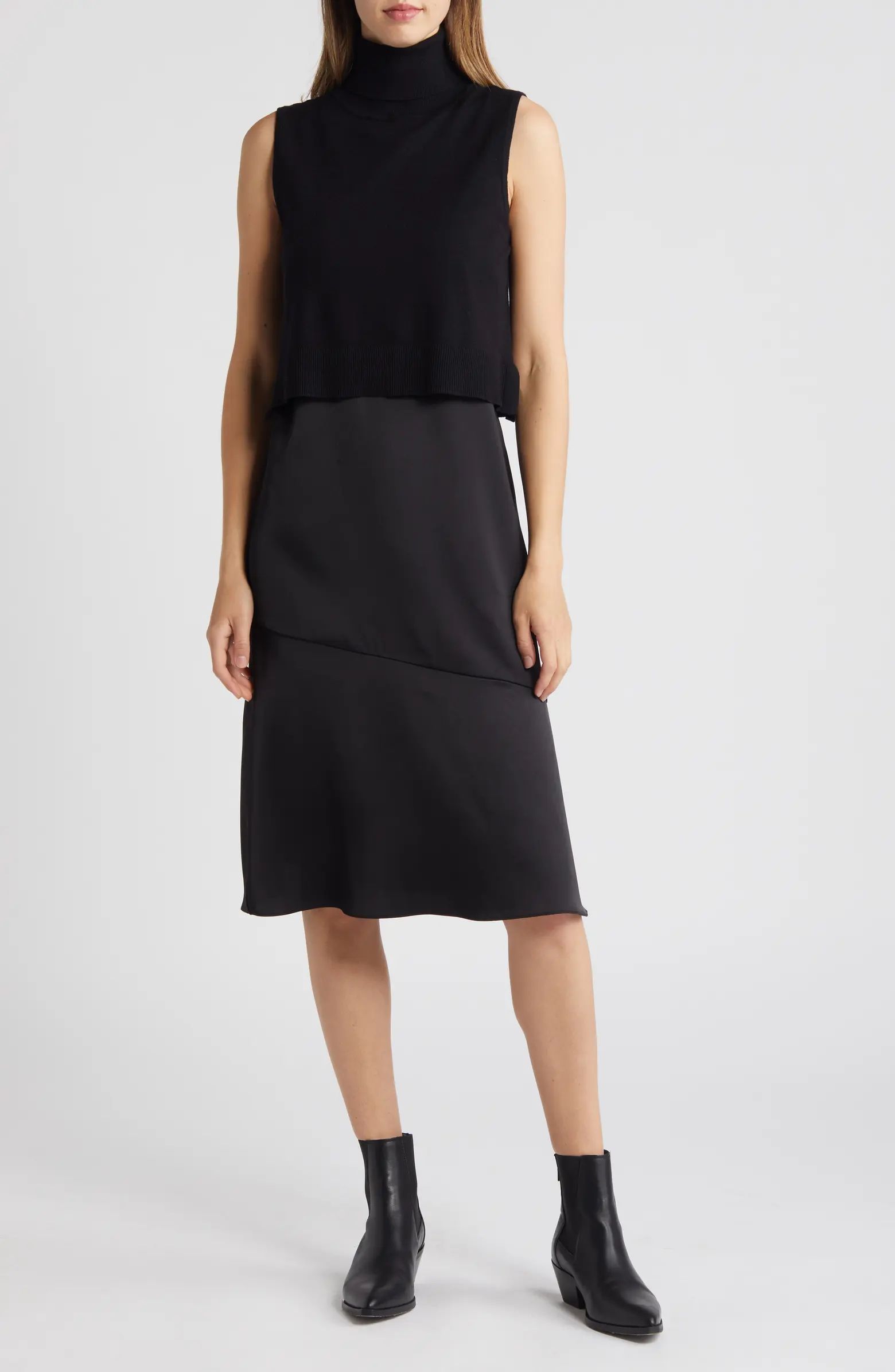 Two-Piece Sleeveless Turtleneck Sweater & Satin Slipdress | Nordstrom