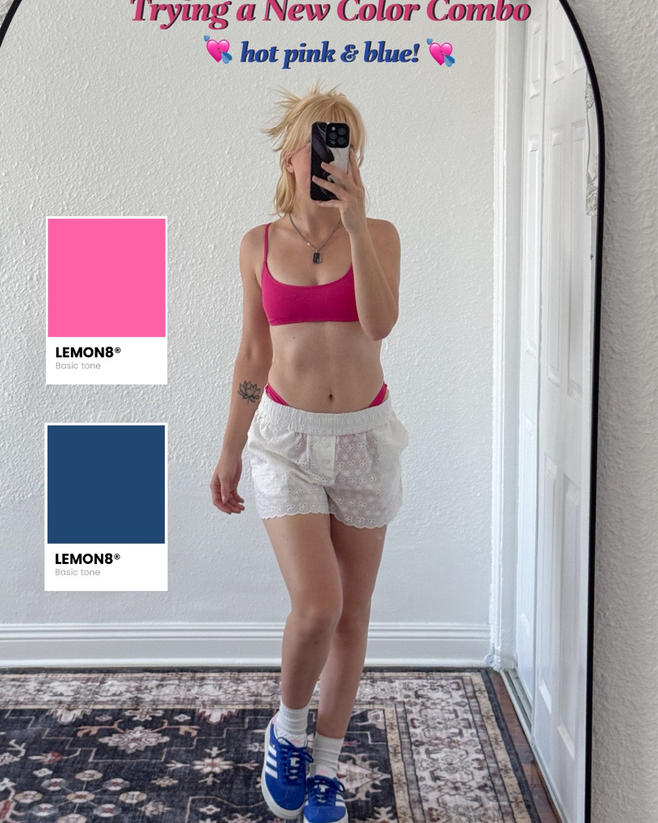 hi guys! i’ve been trying to mix things up lately & add a bit more color to my outfits. i usually wear a lot of dark gray, black, & purple. so this was a big change for me!! i have these blue adidas with a touch of pink, so i thought they could be cute for a beach girl look, since i also have a hot pink bikini!  to complete the look i just used my white eyelet shorts & a cropped blue cami. i think it came out pretty cute! it was definitely change from what i normally wear! #colorcombo #beachoutfit #colorfulsummeroutfit #zerogatekeeping

#LTKTravel #LTKSwim #LTKootd