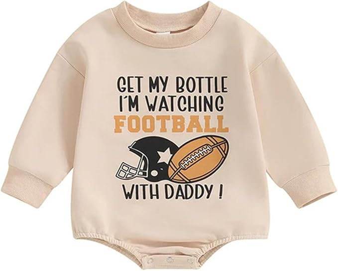 Kislio Newborn Baby Boy Clothes Football Sport Sweatshirt Romper Game Day Letter Print Sweater To... | Amazon (US)