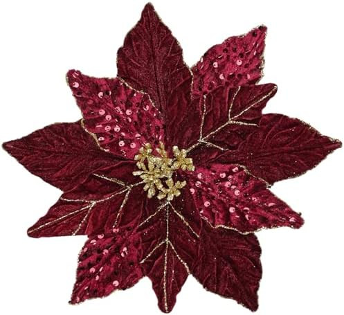6pcs Glitter Christmas Flowers 12 Inch Large Velvet Poinsettia Artificial Christmas Flowers Velve... | Amazon (US)