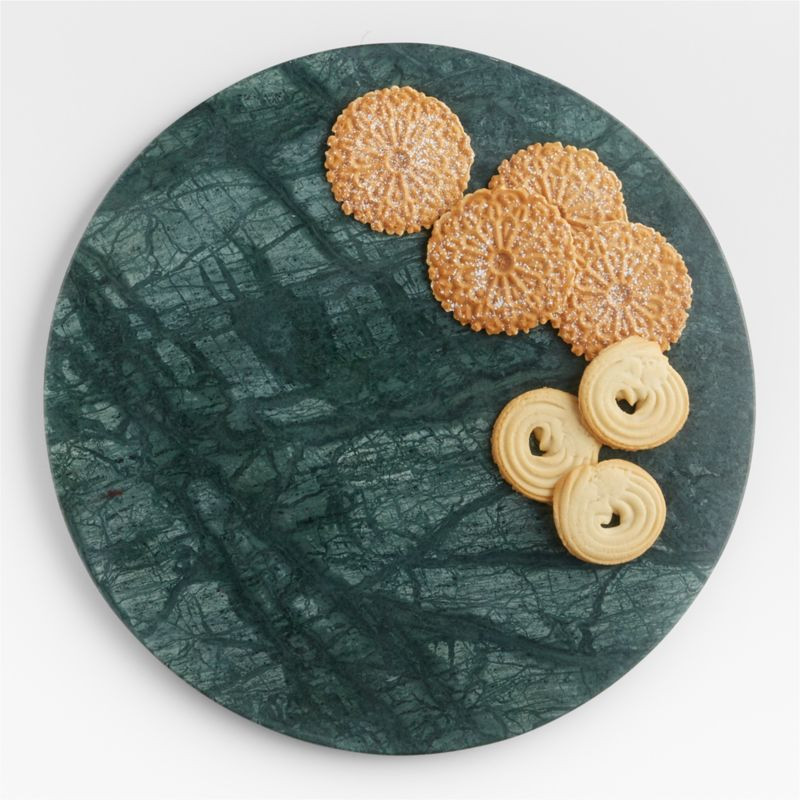 Taiga Holiday Green Marble Serving Board | Crate & Barrel | Crate & Barrel