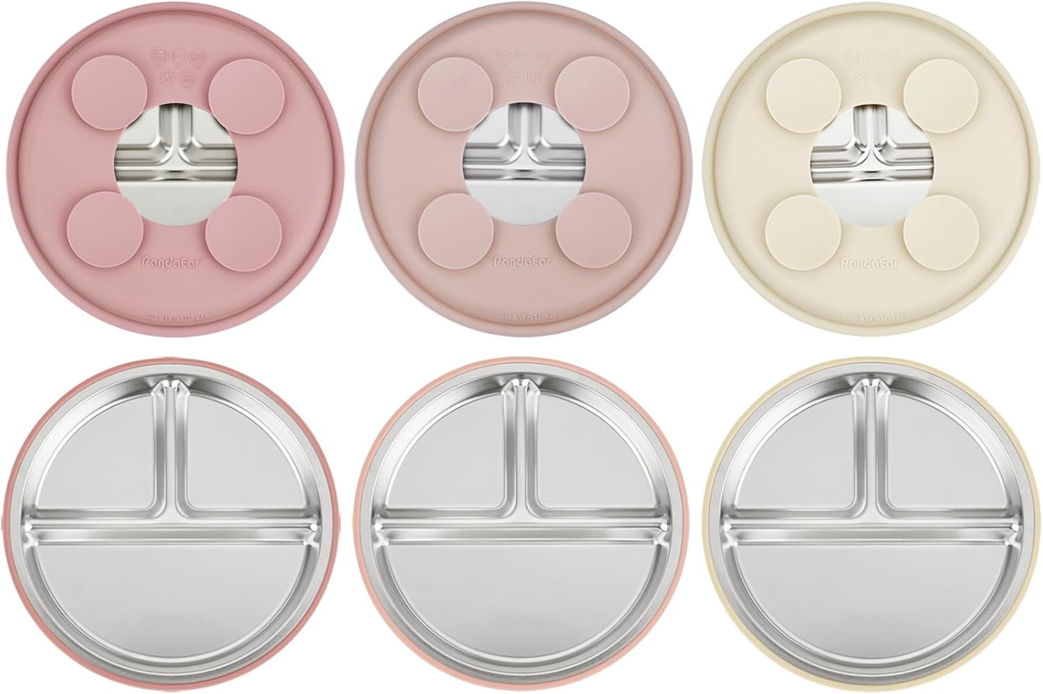 PandaEar 3 Pack Stainless Steel Baby Suction Plates, Divided Toddler Plate for Baby Led Weaning S... | Amazon (US)