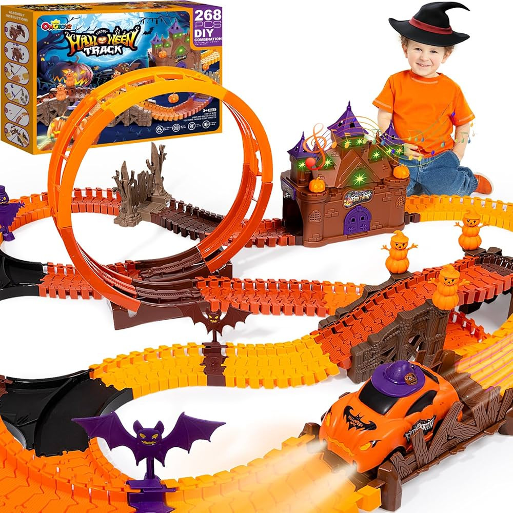 Halloween Race Track Toys for Kids - 268 PCS Halloween Flexible Car Tracks Set, Best Gifts for To... | Amazon (US)