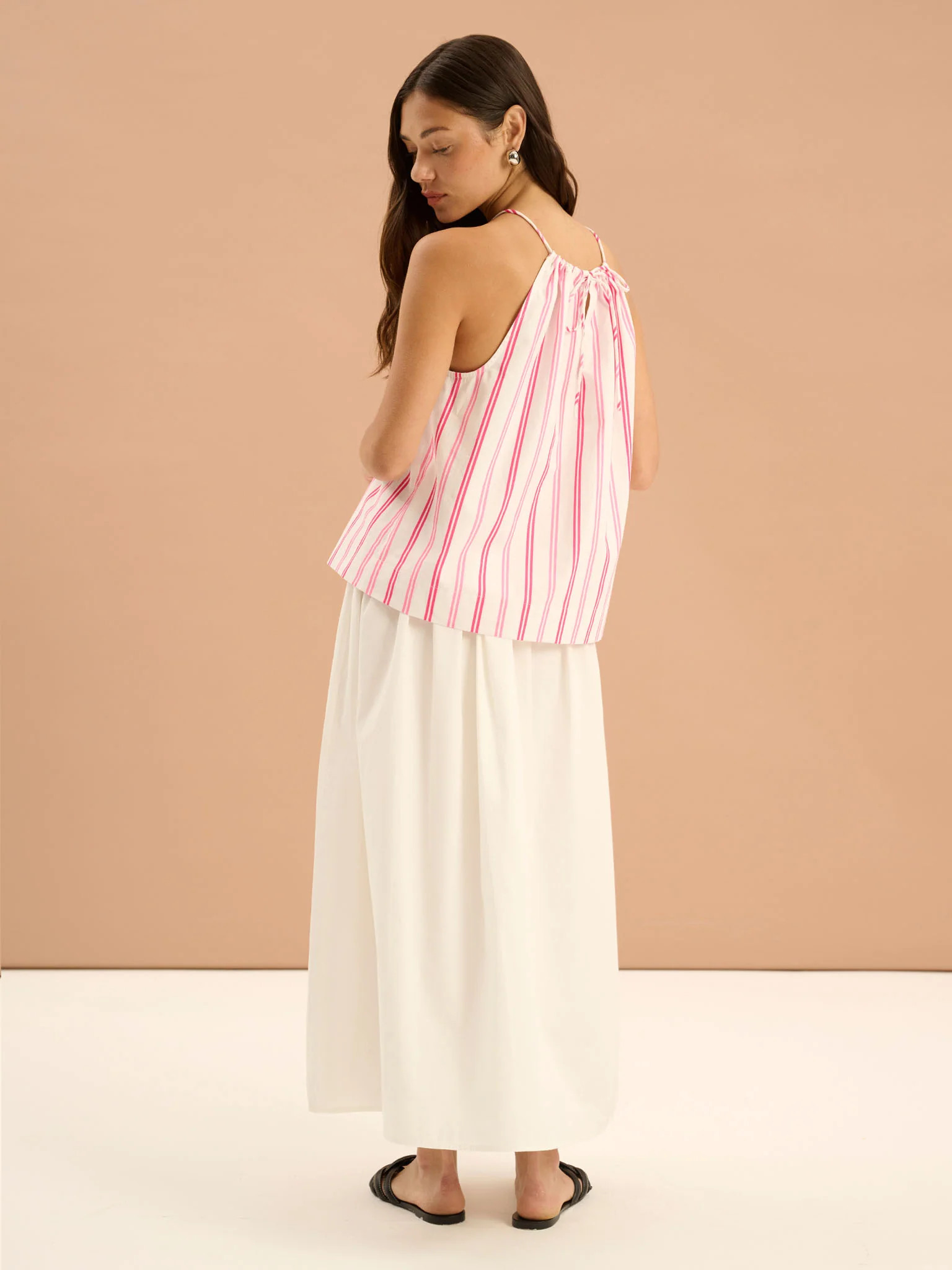 Darcie Drop Waist Full Midi Skirt in White | OMNES UK