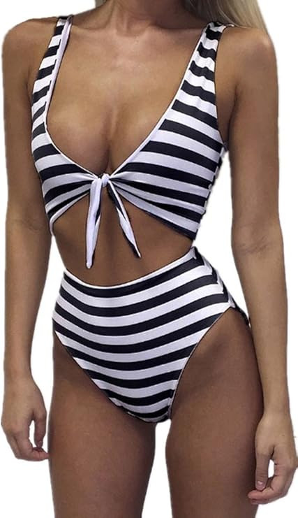 Womens Swimsuits High Waisted One Piece Bathing Suits Sexy Tie Knot Front Bikini | Amazon (US)