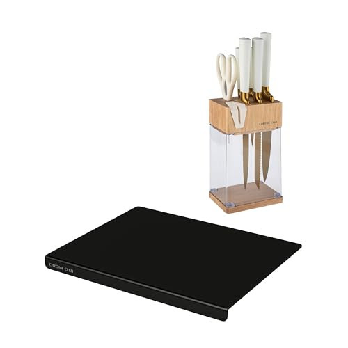 CHROME CLUB White and Gold Knife Block Set + Black Acrylic Cutting Board (18 x 14 in) | Amazon (US)
