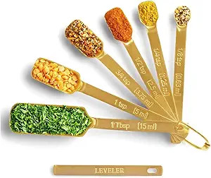 2lbDepot Gold Measuring Spoons Set of 7 Includes Bonus Leveler, for Baking/Cooking, Premium Kitch... | Amazon (US)