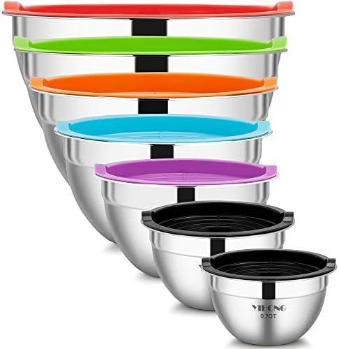7 Piece Mixing Bowls with Lids for Kitchen, YIHONG Stainless Steel Mixing Bowls Set Ideal for Bak... | Amazon (US)
