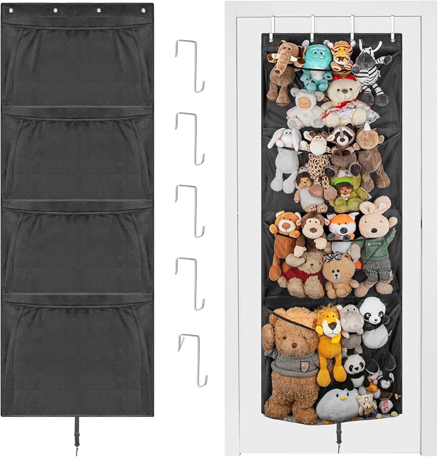 Woodoulogy Hanging Stuffed Animal Storage, Over Door Large Plush Toy Organizer with Metal Hook, B... | Amazon (US)