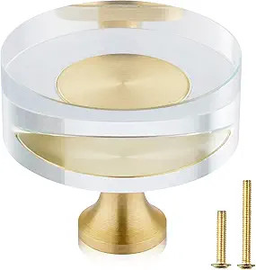QOGRISUN 10-Pack Glass Crystal Knobs Brass Drawer Knobs Dresser Pulls, 1-1/4-Inch Round, Gold Cab... | Amazon (US)