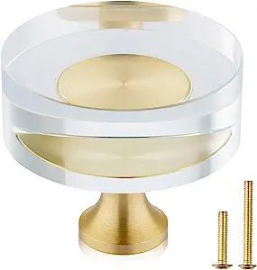 QOGRISUN 10-Pack Glass Crystal Knobs Brass Drawer Knobs Dresser Pulls, 1-1/4-Inch Round, Gold Cab... | Amazon (US)