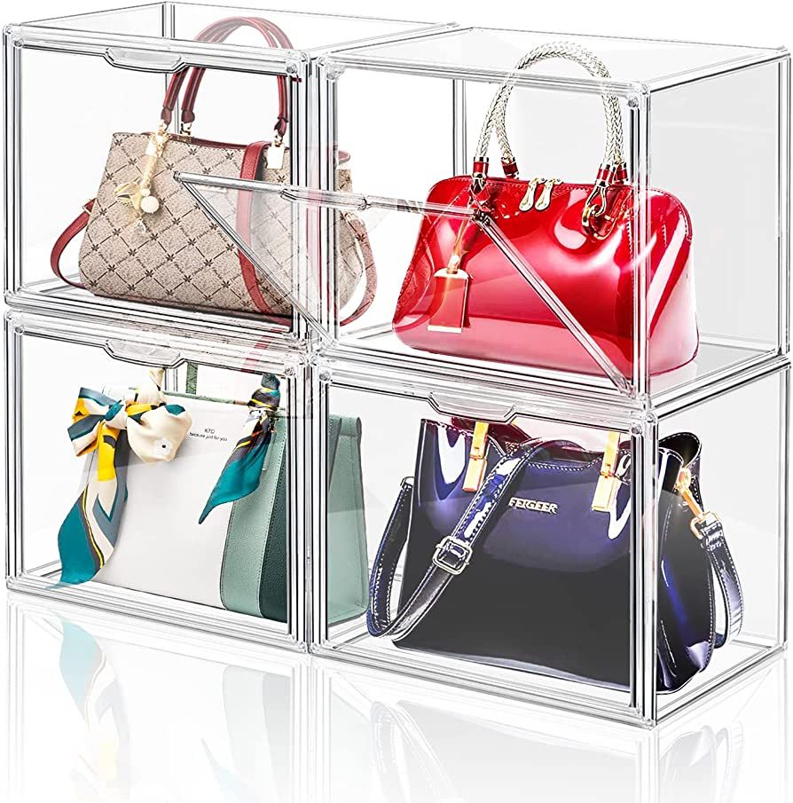DILIBRA 4 Packs Clear Plastic Handbag Storage Organizer for Closet, Acrylic Display Case for Purs... | Amazon (US)