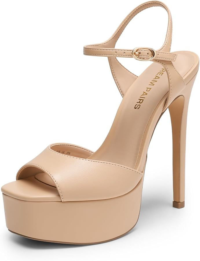 DREAM PAIRS Women’s High Platform Heels 5.75'' Stilettos Open Square Toe Heeled Sandals Ankle S... | Amazon (US)