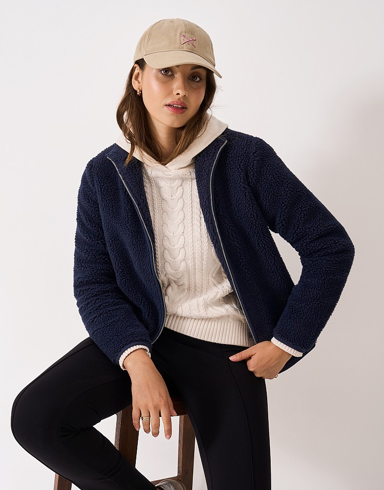 Borg Zip Through Fleece in Navy | Crew Clothing (UK)