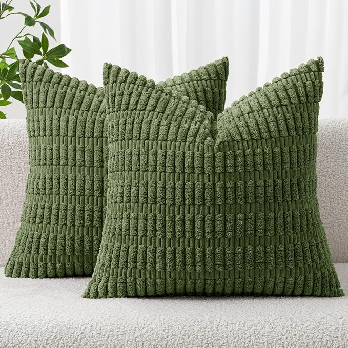 MIULEE Corduroy Decorative Throw Pillow Covers 18x18 Moss Green Pack of 2 | Amazon (US)