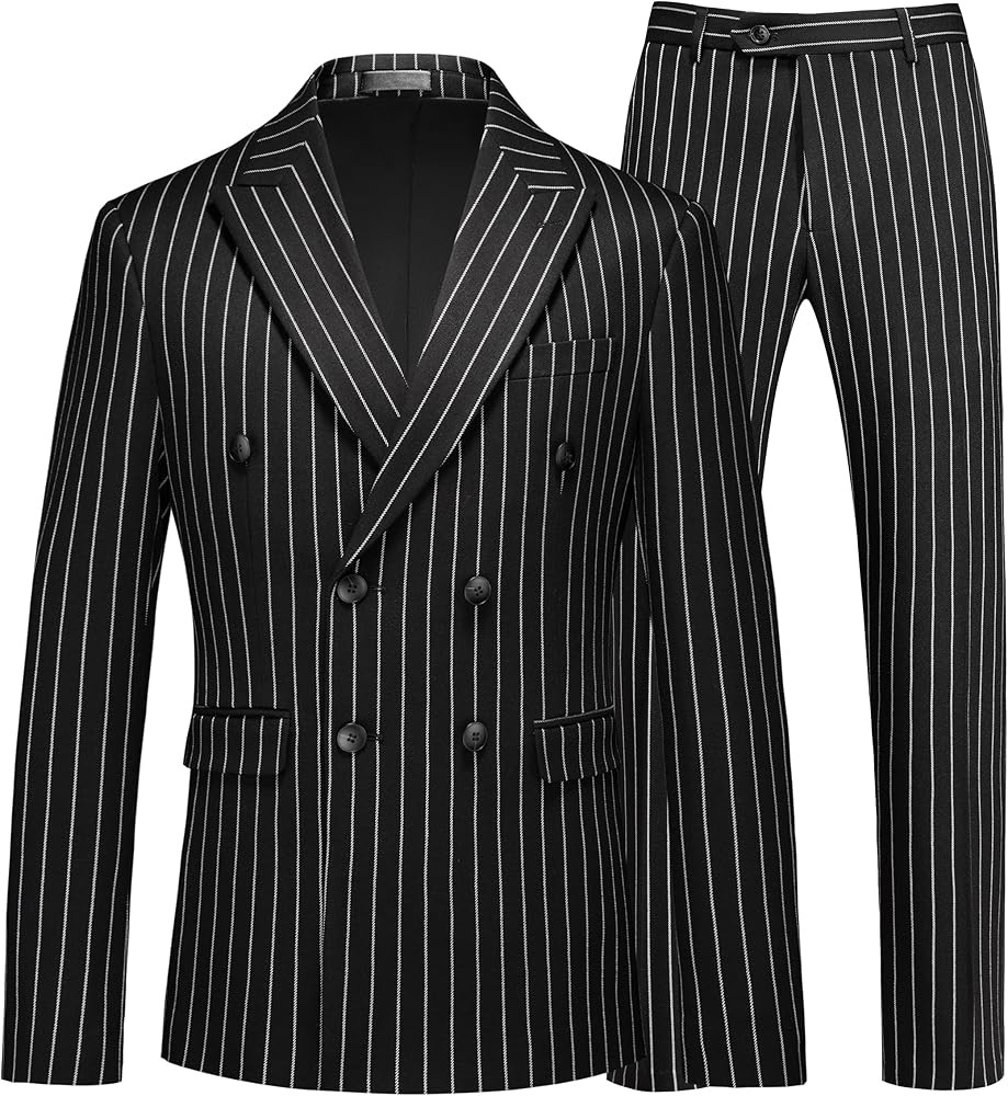 MOGU Mens Double Breasted Pinstripe Suit - 2 Piece Slim Fit Vintage Tuxedo for Groomsmen, Wedding... | Amazon (US)