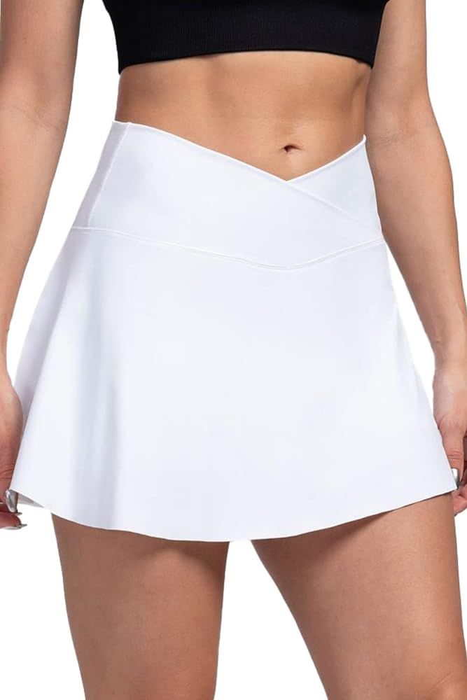 Almaree Tennis Skirt for Women with Pocket Shorts Crossover High Waisted Athletic Skorts Workout ... | Amazon (US)