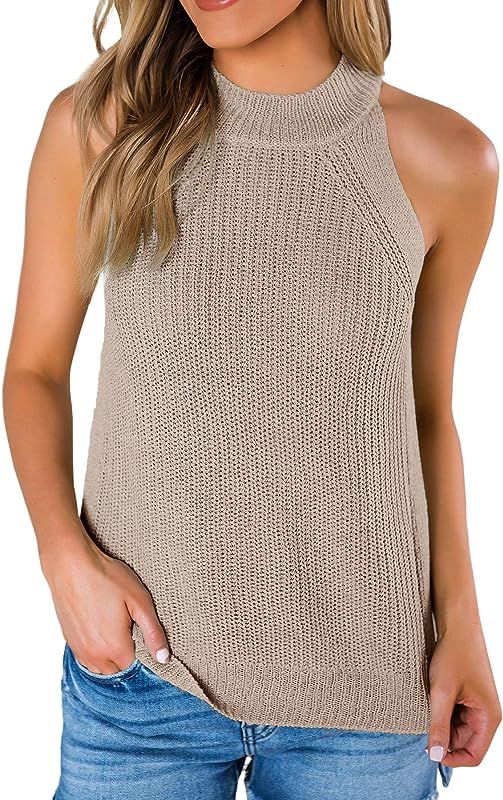 Women's Summer Halter Tank Tops Sleeveless Casual Racerback Loose Shirts Knit Cami Sweater Vest | Amazon (US)