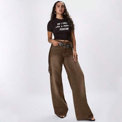 Low Waist Oversized Wax Coated Jeans, Spring 90's Y2k | SHEIN