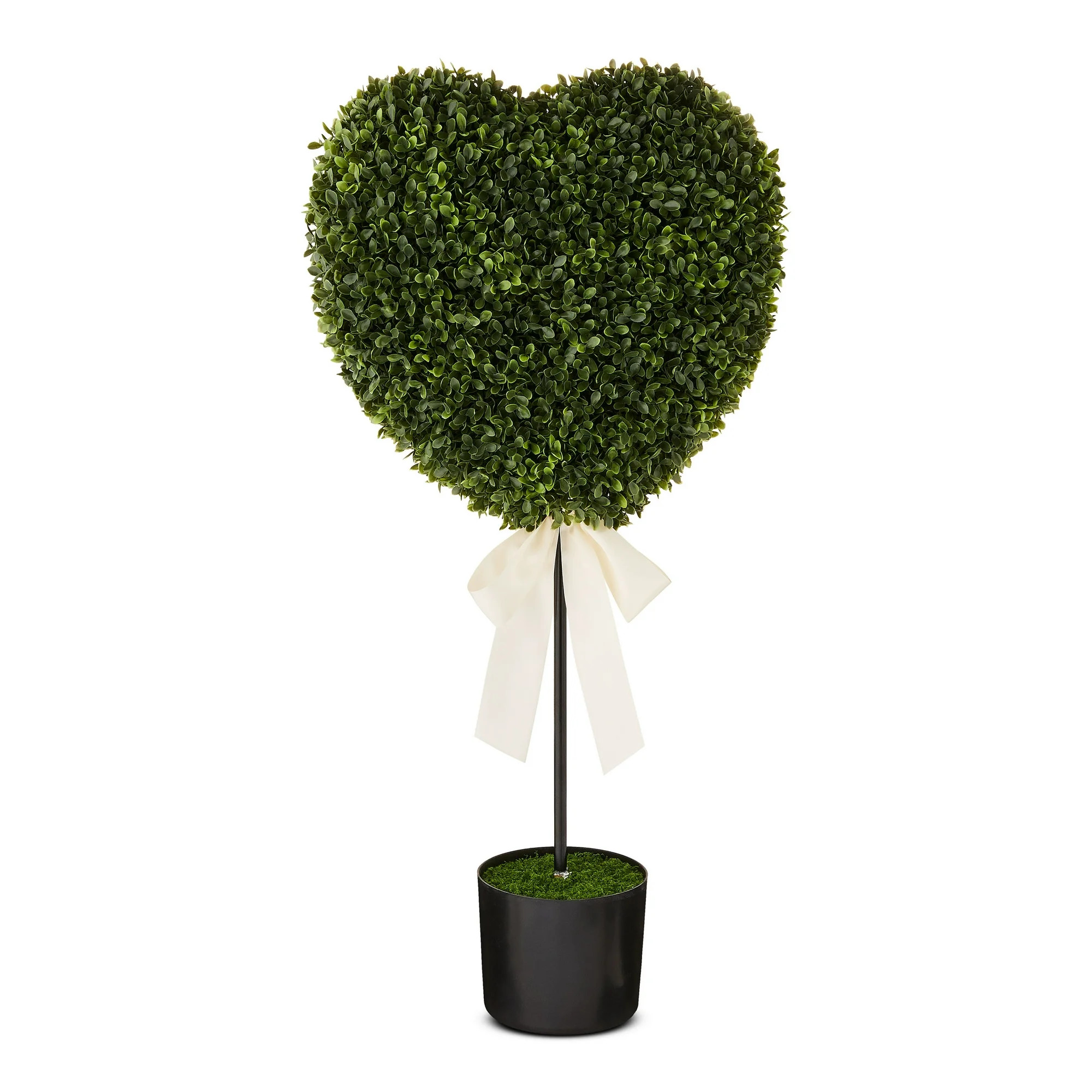 Boxwood Heart with Bow Topiary, Green and White, 32", Valentine's Day by My Texas House | Walmart (US)