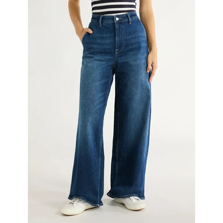 Free Assembly Women Mid Rise Belted Wide Leg Trouser Jean - Walmart.com | Walmart (US)